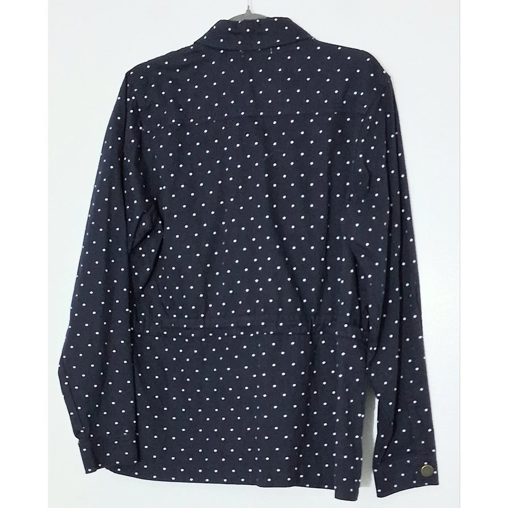 Kate & Sam Jacket Women's Large Navy Blue Polka Dot Button Rope Tie Nautical New